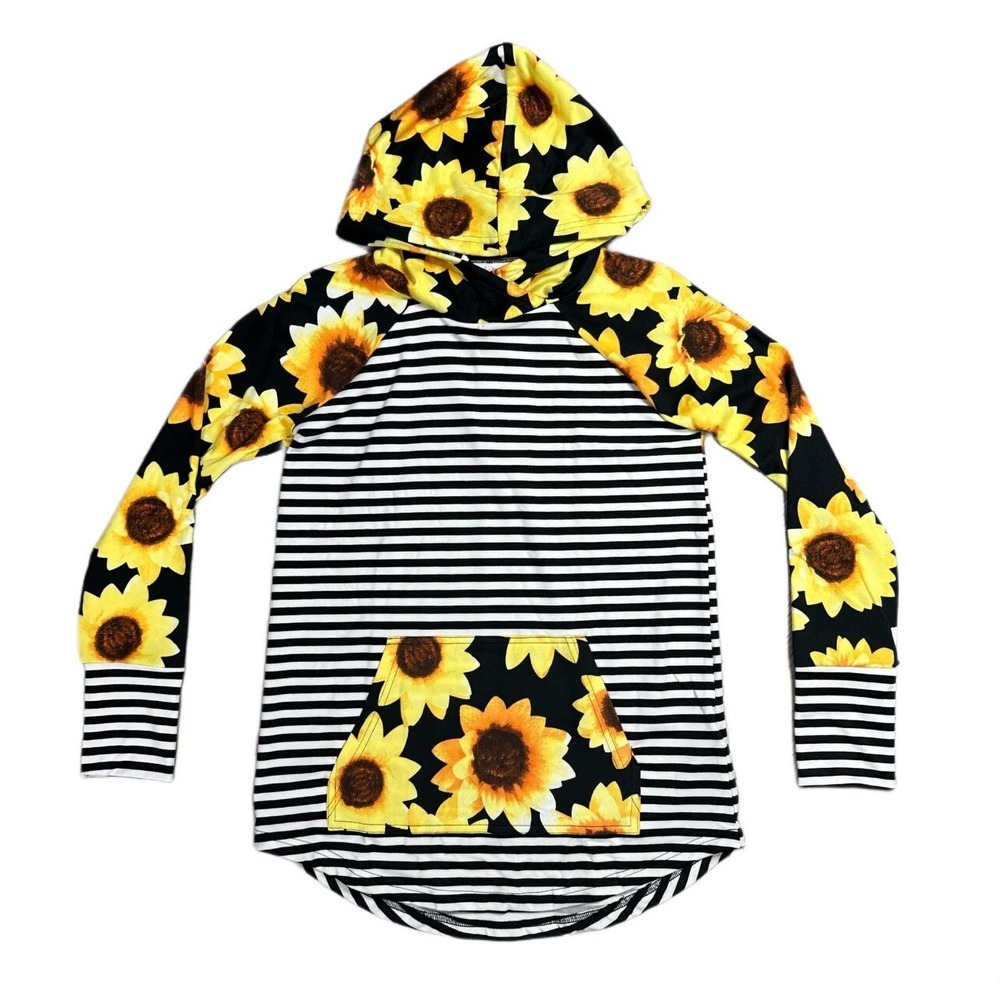 Small LuLaRoe Amber Hoodie Sunflowers Stripes Rare Fot 6/8 Leggings Material